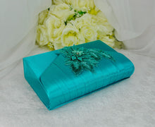 Load image into Gallery viewer, Teal Fascinator Hat, Clutch &amp; Heels: Handmade Satin Bridal Set
