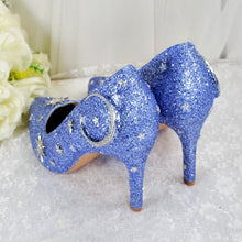 Load image into Gallery viewer, Light Blue Celestial Wedding Shoes – Glitter Moon &amp; Star Heels
