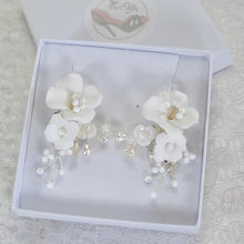 Load image into Gallery viewer, Statement Bridal Earrings, Floral Drop Flower Wedding Earrings, Natural Cultured Freshwater Pearl
