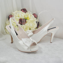 Load image into Gallery viewer, Handmade Ivory Satin Slingback Heels: Bow Wedding Shoes (UK5/US7.5)

