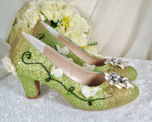 Load image into Gallery viewer, Princess Tiana Inspired Green Block Heel Shoes: Costume Shoe
