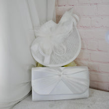 Load image into Gallery viewer, White Wedding Fascinator Hatinator &amp; Clutch Bag Set
