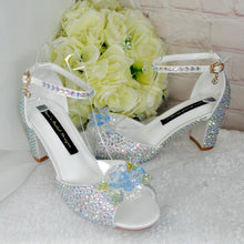 Load image into Gallery viewer, Crystal Bridal Sandals with Flower Detail &amp; 8cm Block Heels
