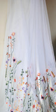 Load image into Gallery viewer, White Embroidered Floral Wedding Veil: 250cm Chapel Length, with Silver Comb
