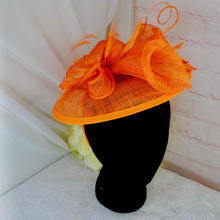 Load image into Gallery viewer, Stunning Orange Bag and Fascinator Hat Bright Orange Matching Bridal Set Hatinator Purse for Wedding Guest Mother of the Bride Groom
