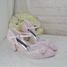 Load image into Gallery viewer, Blush Pink 3D Flower Kitten Heel or Block Heel
