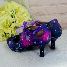 Load image into Gallery viewer, Hand-Painted Galaxy Wedding Shoes – Celestial Peep-Toe Heels
