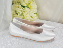 Load image into Gallery viewer, Teal Satin Ballet Flats: Custom Colour Round Toe Bridal Wedding Shoes
