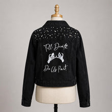 Load image into Gallery viewer, Till Death Personalised Bridal Denim Jacket, Bride to Be Black Wedding Dress Top
