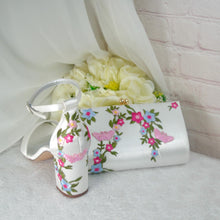 Load image into Gallery viewer, Floral Embroidered Bridal Clutch Bag: Handmade Satin Wedding Purse
