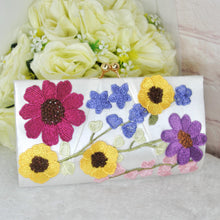 Load image into Gallery viewer, Floral Embroidered Satin Clutch Bag: Bridal Evening Purse with Chain
