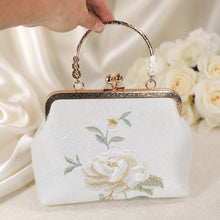 Load image into Gallery viewer, Luxury Bridal Embroidered Handbag: Floral Rose Clutch Bag with Strap
