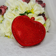 Load image into Gallery viewer, Red Crystal Bag Heart Purse Handmade Rhinestone Bling Clutch with Chain Strap
