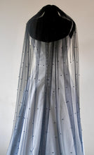Load image into Gallery viewer, Black Wedding Veil – Handmade Soft Tulle Fingertip Veil with Pearls &amp; Silver Comb
