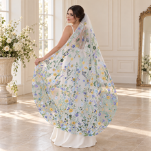 Load image into Gallery viewer, Meadow Wildflower Embroidered Bridal Veil – 140 cm

