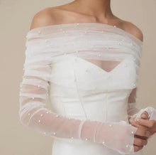 Load image into Gallery viewer, Pearl Tulle Bolero and Glove Set: Wedding Dress Topper
