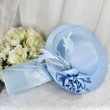 Load image into Gallery viewer, Handmade Satin Hatinator with Rose Flowers &amp; Feathers | Matching Clutch Bag
