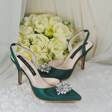 Load image into Gallery viewer, Satin Slingback Wedding Shoes – Handmade Bridal Satin Heels with Crystal Embellishment  UK7 / US9.5
