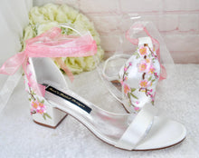 Load image into Gallery viewer, Ivory Block Heel Sandals with Embroidered Flowers - UK7 - Ready to Dispatch

