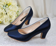 Load image into Gallery viewer, Burgundy Block Heel Satin Shoes, Wine Red Bridal Court Shoes
