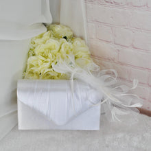 Load image into Gallery viewer, White Satin Fascinator and Clutch Bag Set: Handmade Wedding Outfit
