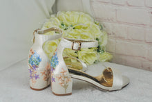 Load image into Gallery viewer, Ivory Block Heel Bridal Sandals, Low heels, Embroidered Wedding Shoes for Bride
