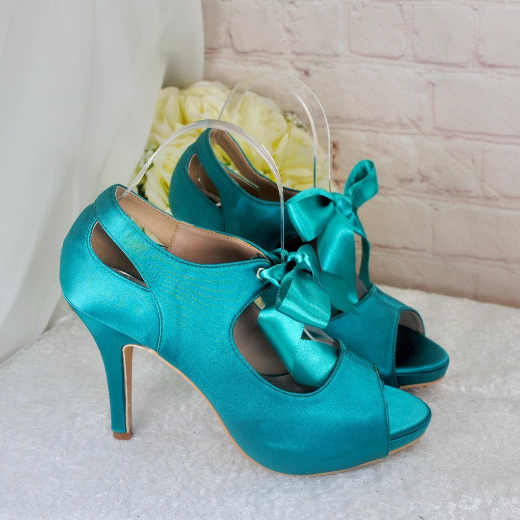 Peep Toe Bridal Booties: Satin Heeled Boots - Size UK5/US7.5