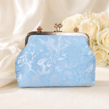 Load image into Gallery viewer, Floral Bridal Clutch: Luxury Blue Lace Embroidered Bag, Detachable Chain
