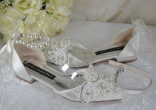 Load image into Gallery viewer, Ivory Lace Flats - Handmade Bridal Flat Shoes with Pearl Appliqué &amp; Ankle Strap UK7.5 / US10
