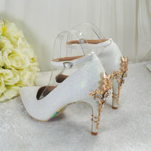 Load image into Gallery viewer, Ivory Shimmer Pointed Toe Shoes with Cherry Blossom Embellishment - UK7 - Ready to Dispatch
