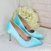 Load image into Gallery viewer, Pink Satin Pointed Toe Stiletto Shoes: Coloured Court Shoes
