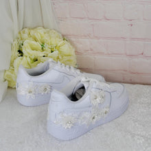 Load image into Gallery viewer, Personalised Embroidered Genuine Nike Air Force 1 AF1 Trainers for Bride, Customised Bridal Sneakers, Alternative Wedding Shoes
