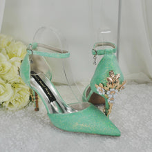 Load image into Gallery viewer, Green Shimmer Bridal Shoes – UK 3 – Ready to Dispatch
