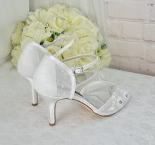 Load image into Gallery viewer, Ivory Satin Bridal Sandals – Handmade Custom Bridal Shoes With Ankle Strap UK5/US7.5
