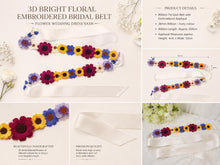 Load image into Gallery viewer, 3D Bright Floral Embroidered Bridal Belt: Flower Wedding Dress Sash
