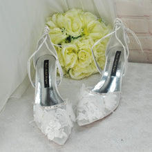 Load image into Gallery viewer, Butterfly Bridal Sandals – White Wedding Shoes with Hand Embroidery &amp; Silk Heels  • UK6/US8.5
