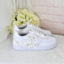 Load image into Gallery viewer, Personalised Embroidered Genuine Nike Air Force 1 AF1 Trainers for Bride, Customised Bridal Sneakers, Alternative Wedding Shoes

