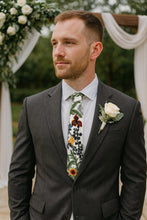 Load image into Gallery viewer, Personalised Embroidered Wildflower Satin Tie: Secret Garden Wedding Necktie
