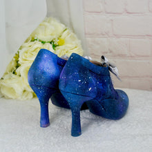 Load image into Gallery viewer, Hand-Painted Celestial Wedding Shoes – Blue Galaxy Lace-Up Heels
