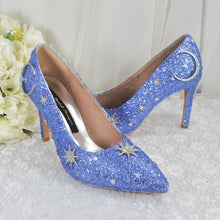 Load image into Gallery viewer, Light Blue Celestial Wedding Shoes – Glitter Moon &amp; Star Heels
