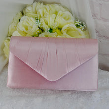 Load image into Gallery viewer, Blush Pink Satin Bridal Set: Handmade Heels, Clutch, Fascinator
