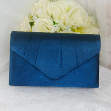 Load image into Gallery viewer, Navy Blue Fascinator and Clutch Bag Set: Handmade Satin Wedding Outfit
