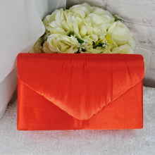 Load image into Gallery viewer, Orange Fascinator and Clutch Bag Set: Handmade Satin Wedding Outfit

