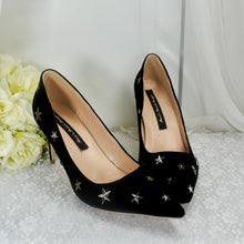 Load image into Gallery viewer, Black or Navy Velvet Celestial Bridal Shoes – Star Stiletto Heels
