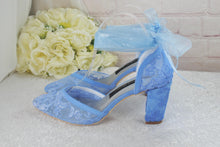 Load image into Gallery viewer, Something Blue Floral Lace Embroidered Block Heel Wedding Sandals • UK5/US7.5
