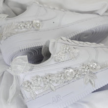 Load image into Gallery viewer, Embroidered Bridal AF1 Air Force Sneakers: Custom Personalised Wedding Shoes
