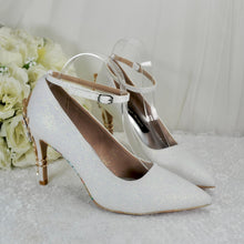 Load image into Gallery viewer, Ivory Shimmer Pointed Toe Shoes with Cherry Blossom Embellishment - UK7 - Ready to Dispatch
