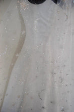 Load image into Gallery viewer, Celestial Wedding Veil or Bridal Cape – White Tulle with Silver Moons &amp; Stars
