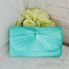 Load image into Gallery viewer, Mint Green Wedding Fascinator Hat &amp; Clutch Bag Set: Handmade Bridal Accessories
