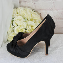 Load image into Gallery viewer, Black Satin Wedding Shoes  – 10cm Heel With Platform UK4 / US6.5
